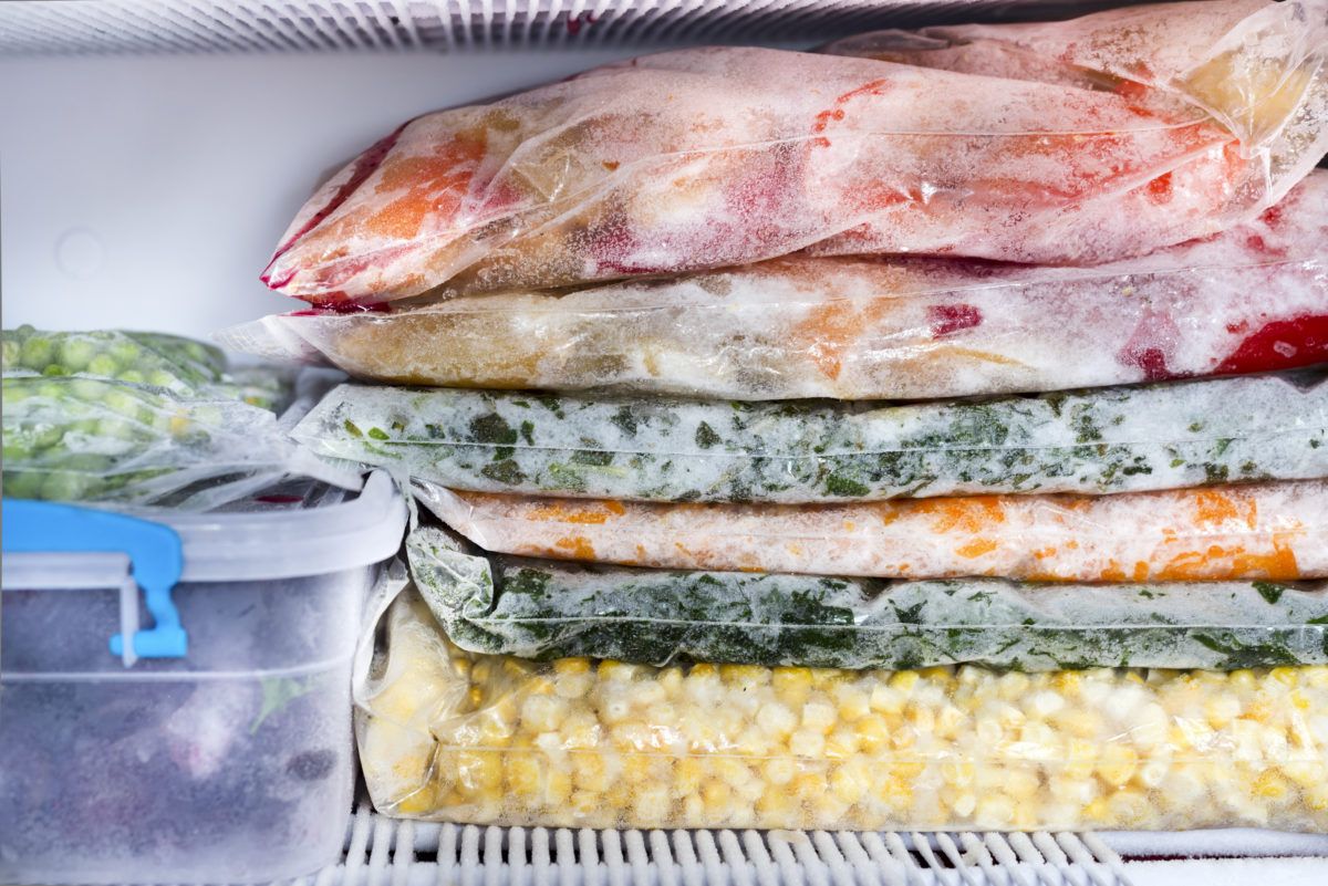 Frozen food packaged in a freezer