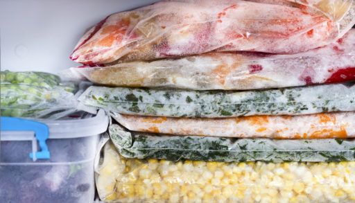 Frozen food packaged in a freezer