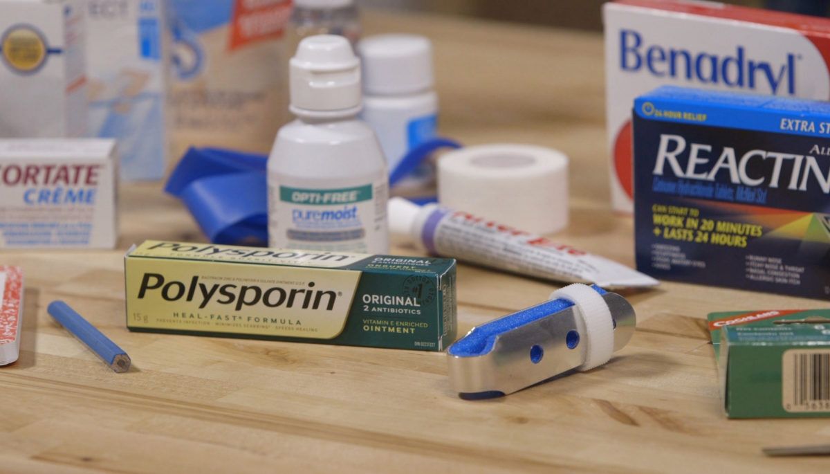 first-aid-items-on-a-wooden-counter