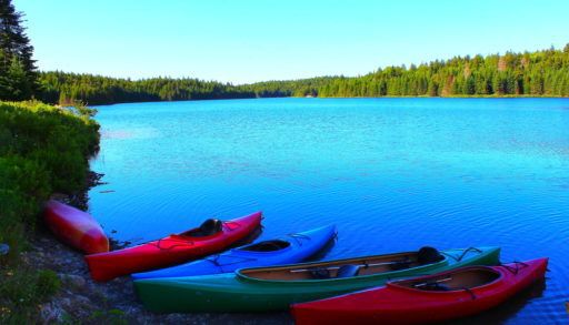 Kayaks at Bennett Lake in Fundy National Park in New Brunswick, Canada
