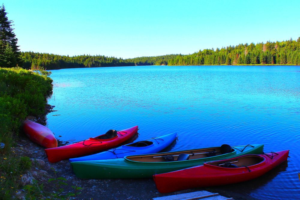Kayaks at Bennett Lake in Fundy National Park in New Brunswick, Canada