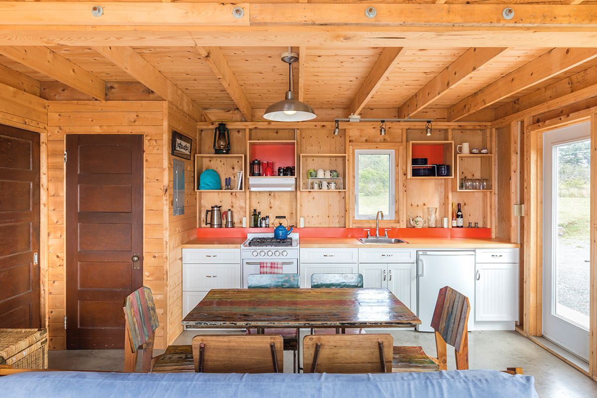 Interior view of table and kitchen