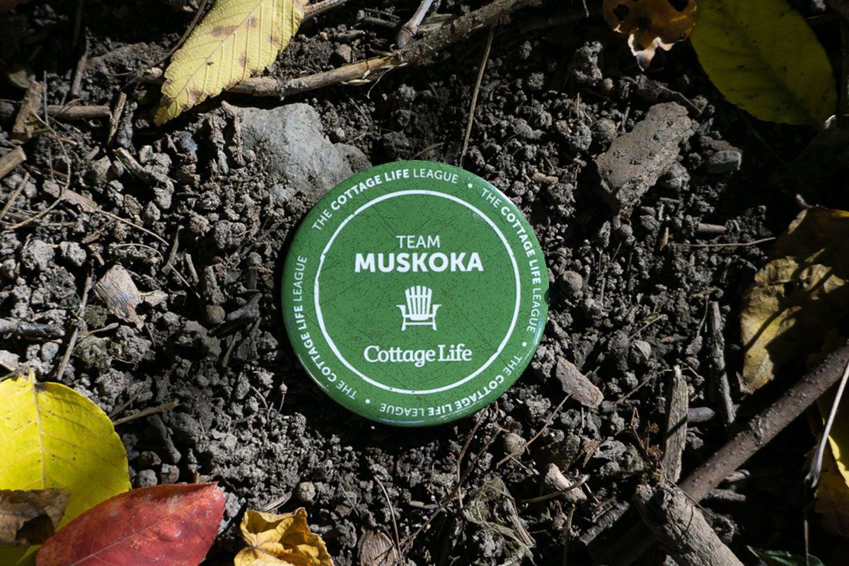 a button with Muskoka on it