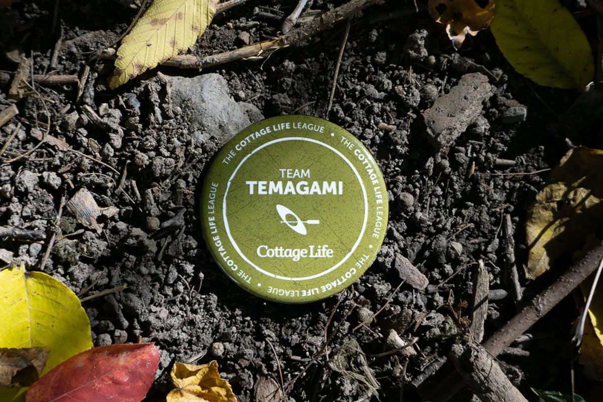 A button with Temagami on it