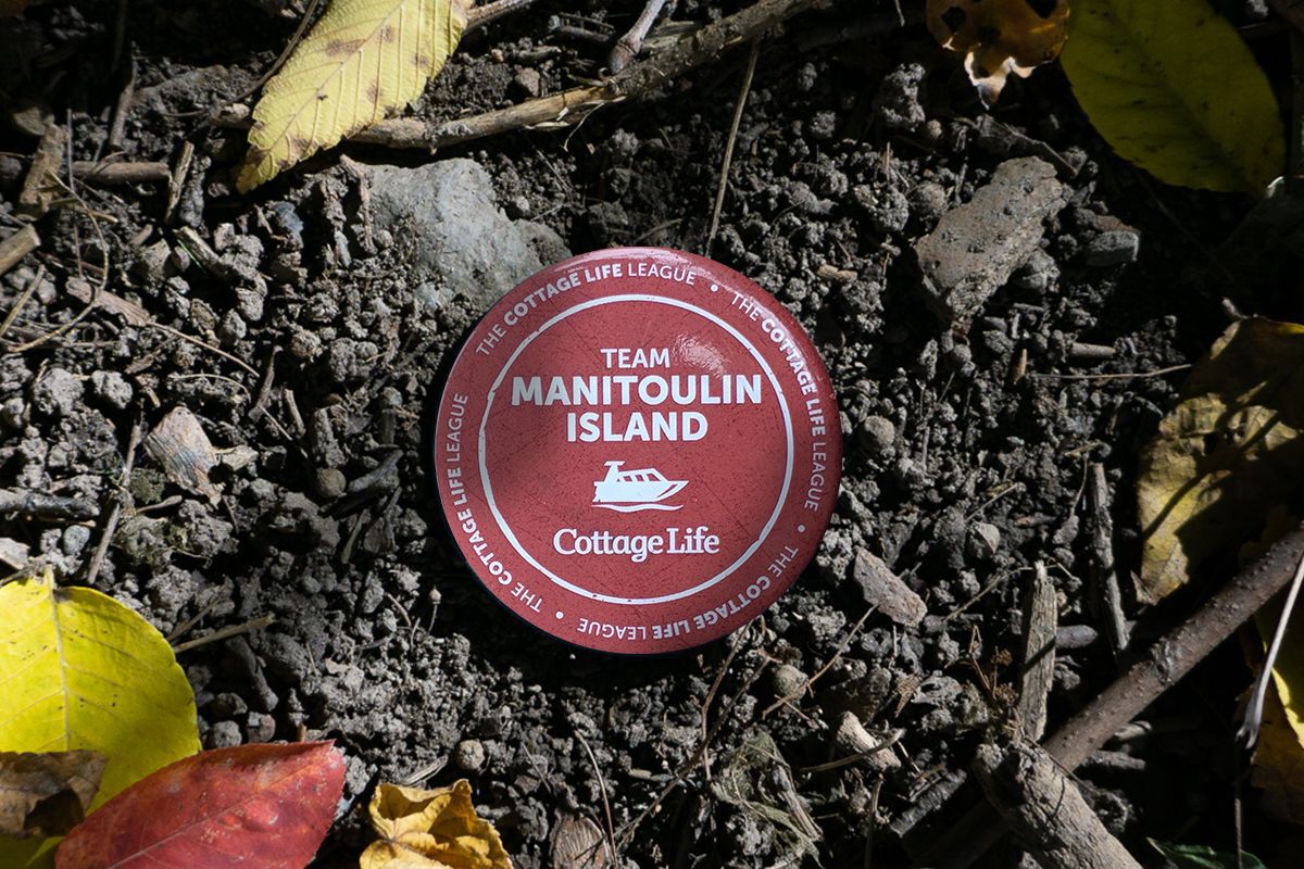 A button with the location Manitoulin Island