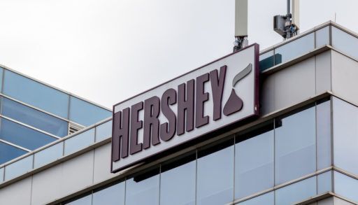 Sign of Hershey on the building of Hershey Canada in Mississauga, an American company and one of the largest chocolate manufacturers in the world