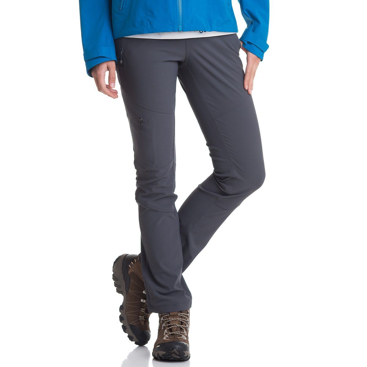 Woman wearing light grey hiking pants