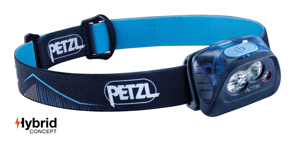 Small headlamp with black and blue headband
