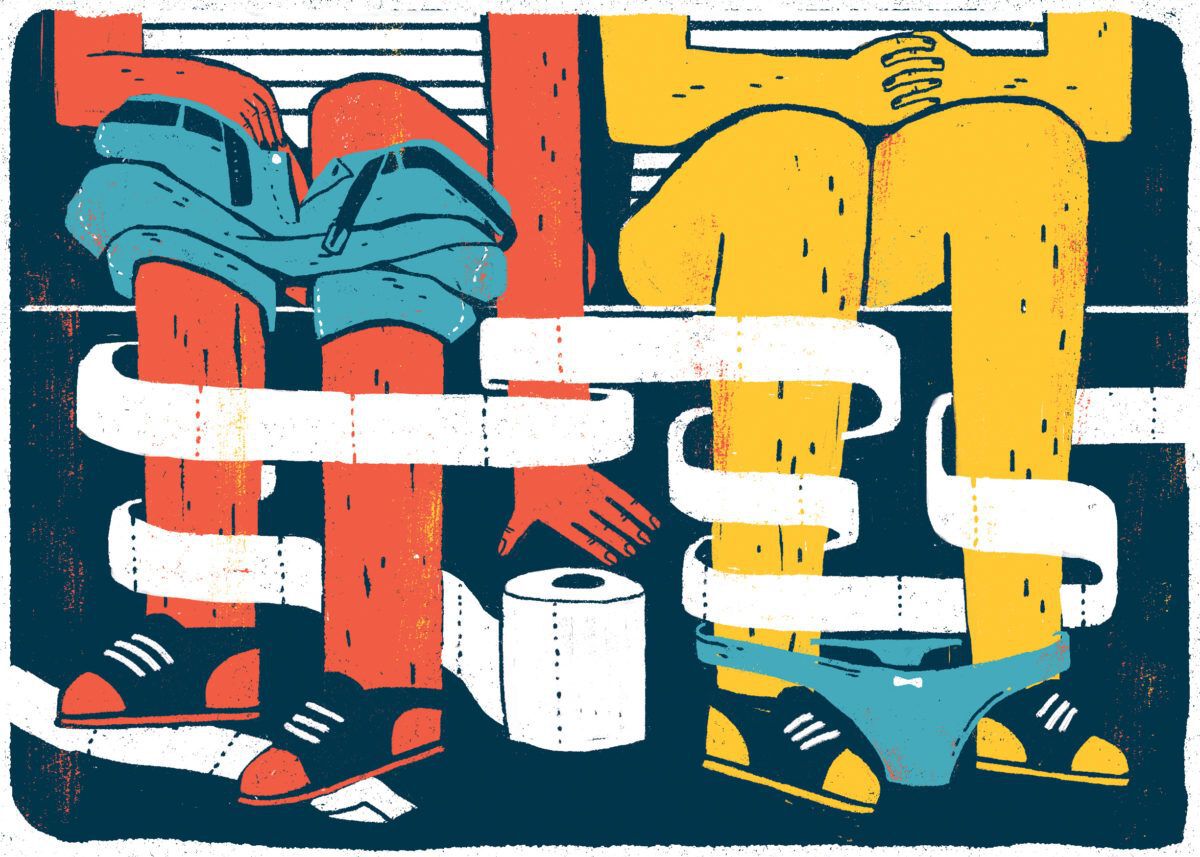 duo sitting on a toilet