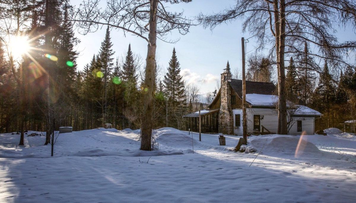 Winter historic log cabin