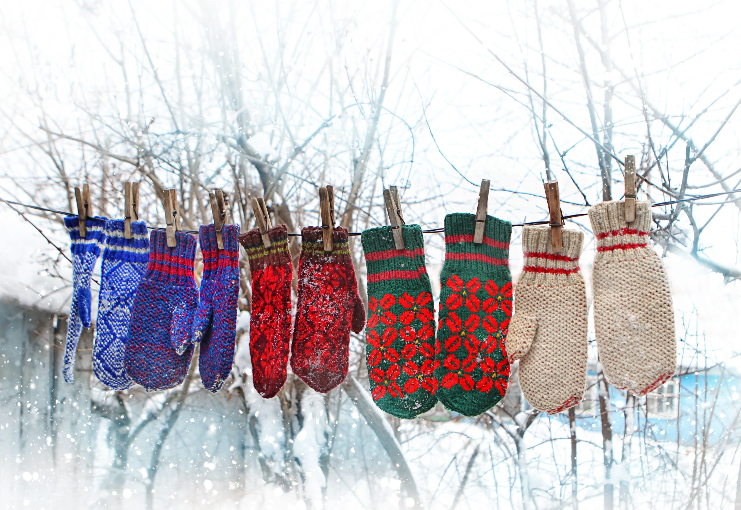 mittens hanging on a line