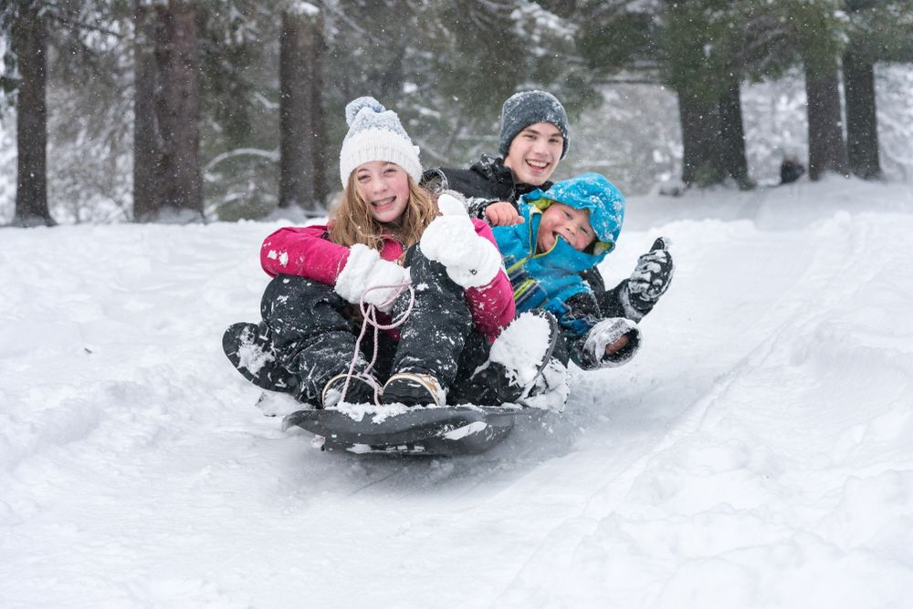 kids sledding down a hill
