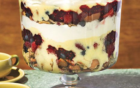 Trifle made from leftover cookies in a glass dish