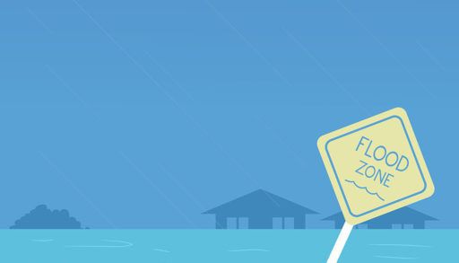 Illustration of a Flooding Zone Sign with Rising Water During storm