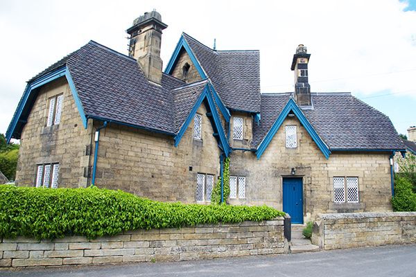 Three Cottages with Dutch Gabled Roofs at Beeley in Derbyshire.