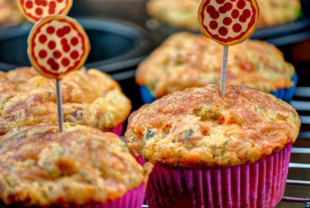 a batch of pizza muffins