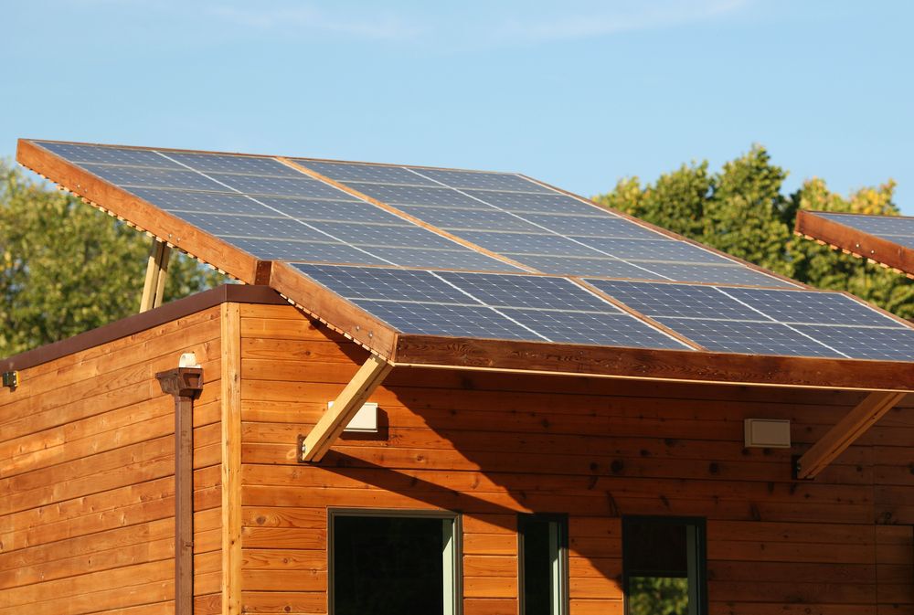 solar panels on an off-grid cabin