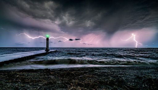 port bruce lighthouse in the middle of a thunderstorm