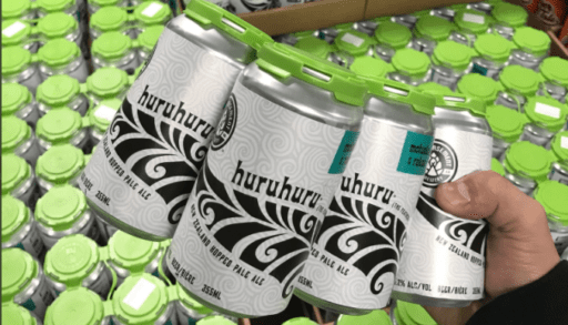 6 pack of huruhuru beer from hell's basement brewery in alberta, uses maori language