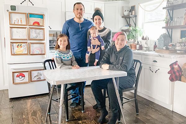 family photo in the kitchen