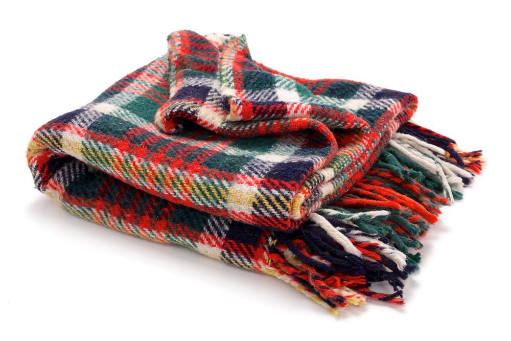 A folded wool blanket against a white background