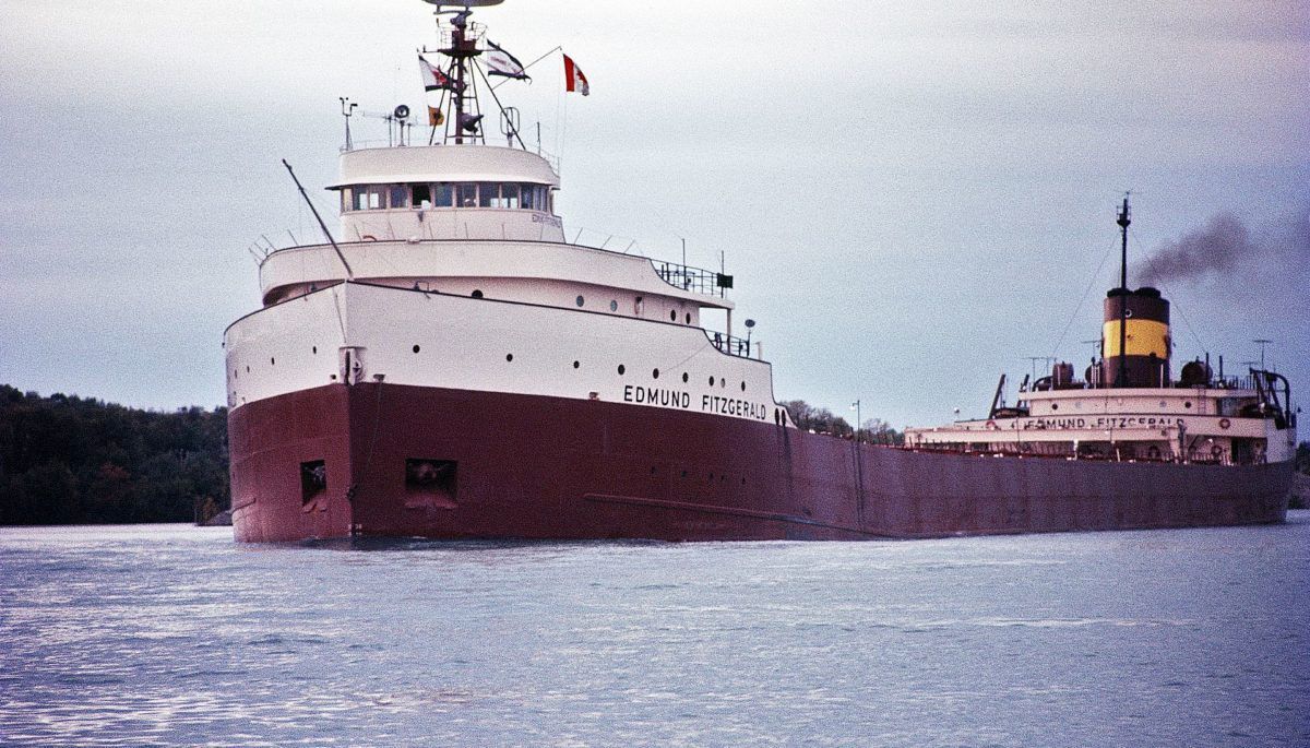 restored and colourized photo of the Edmund Fitzgerald shhip