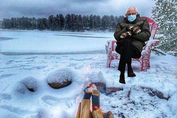 Bernie Sanders by the fire