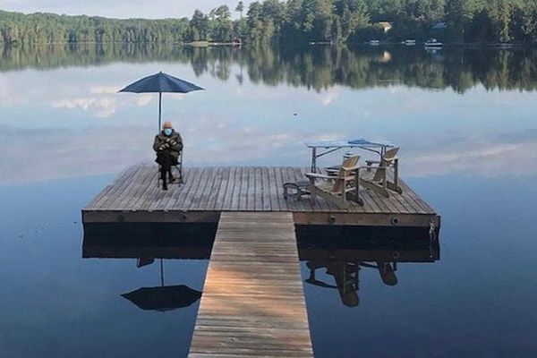 Bernie Sanders under the umbrella