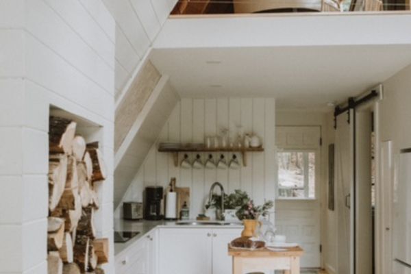 white kitchen in the aframe