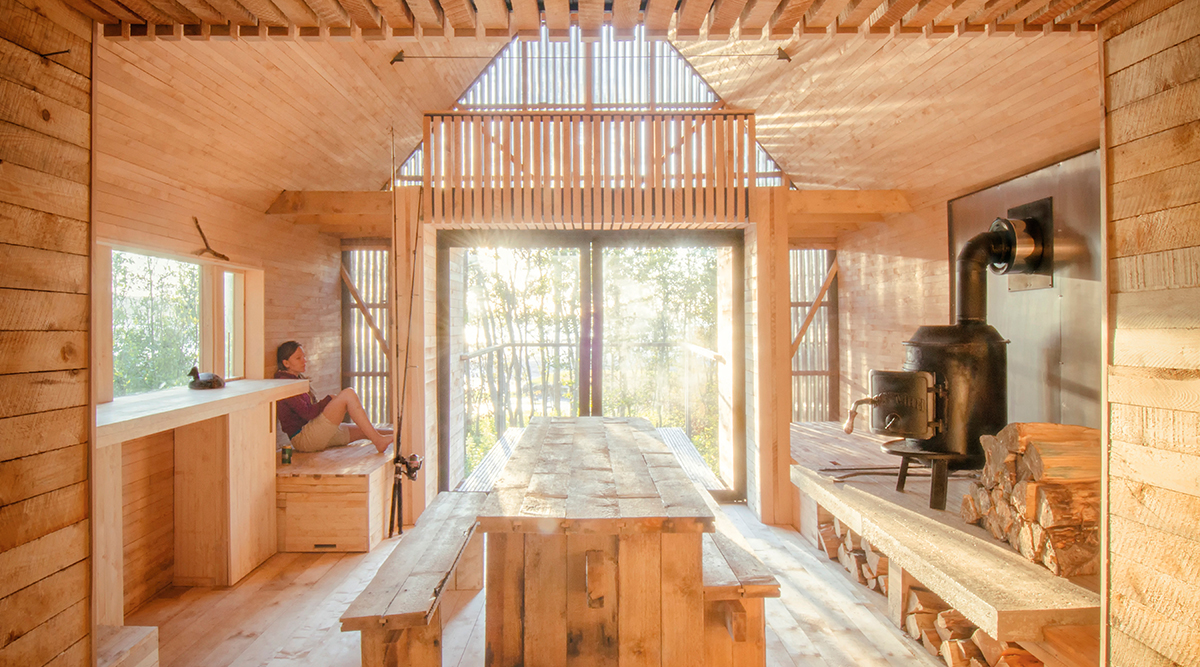 inside of a wooden structure with thin slats, colin and justin's escapology