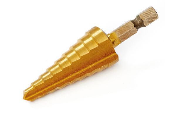 step drill bit on white background