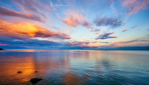 Beautiful sunset Lake Superior Lake walk Canal Park, Duluth, Minnesota.