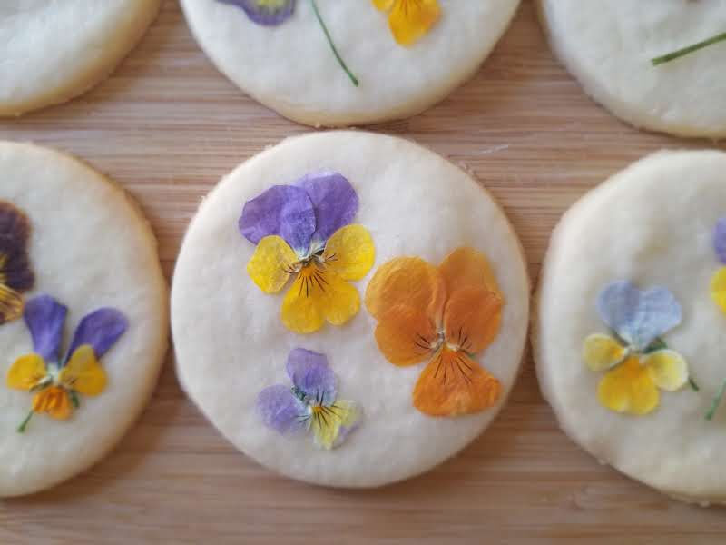 close up of pressed flower cookie