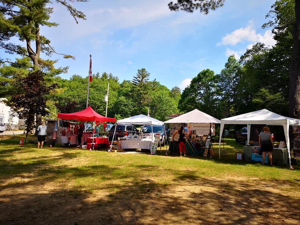 vendor tents at Dwight Farmer's Market