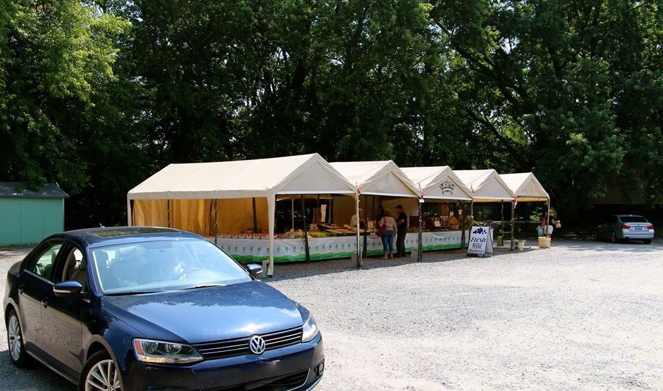 five market vendors lined up in a parking lot