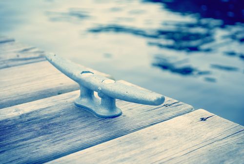 Water Dock With Metal Tie Down For Ropes Of Boats - Vintage, spring maintenance