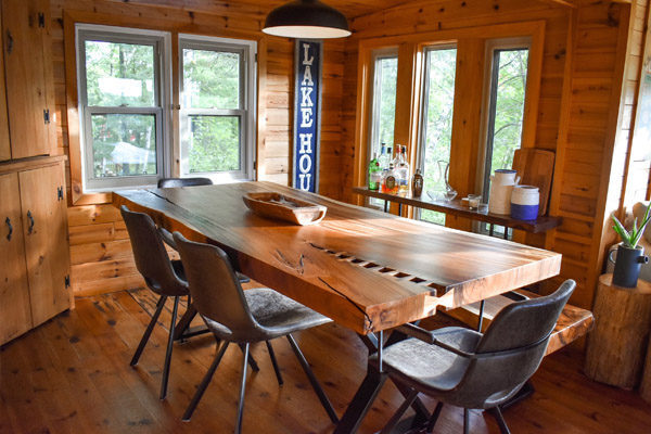 handmade table in cottage at Crystal Lake