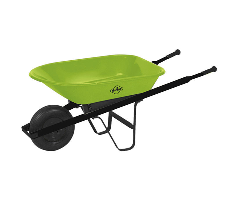 A green wheelbarrow.