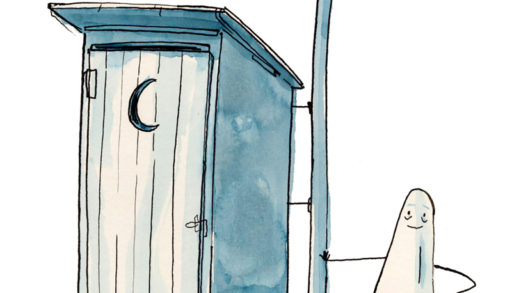 An illustration of a smelly outhouse.