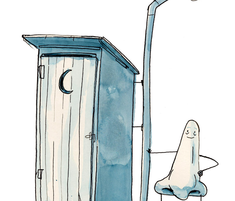 An illustration of a smelly outhouse.