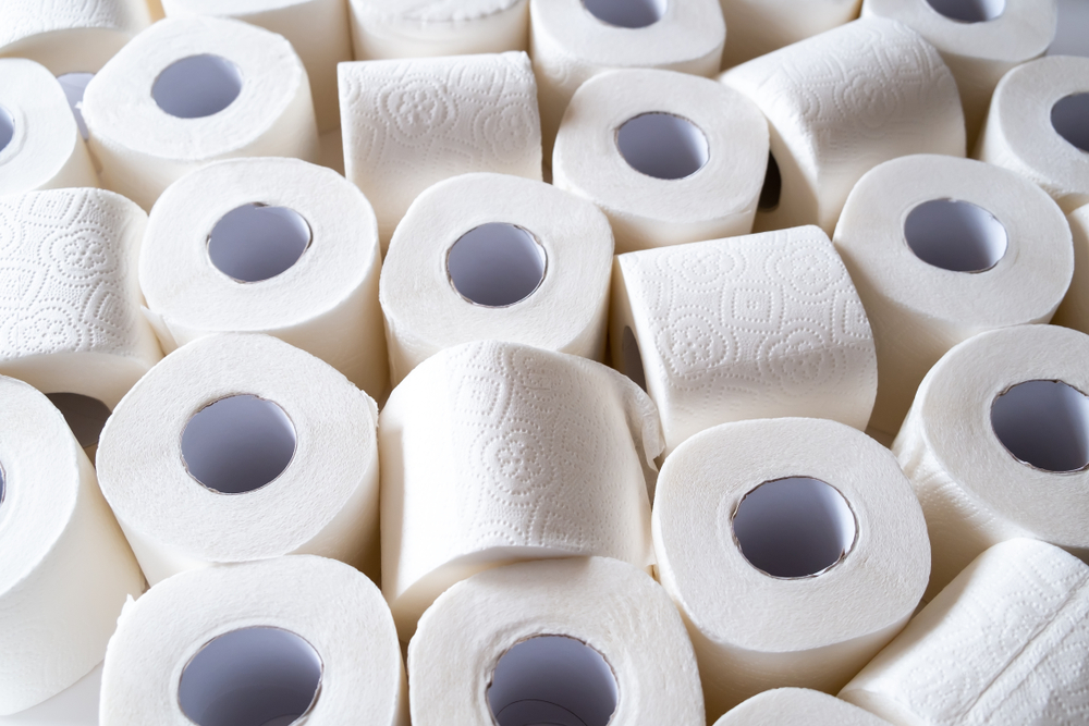 A large pile of toilet paper rolls
