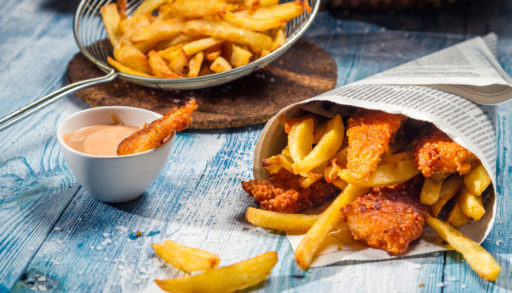 Fish and chips served in newspaper