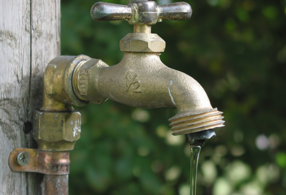 A leaky garden faucet, yard