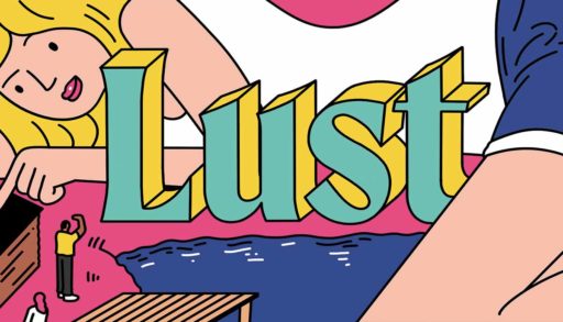 illustration of the word lust with a woman behind it