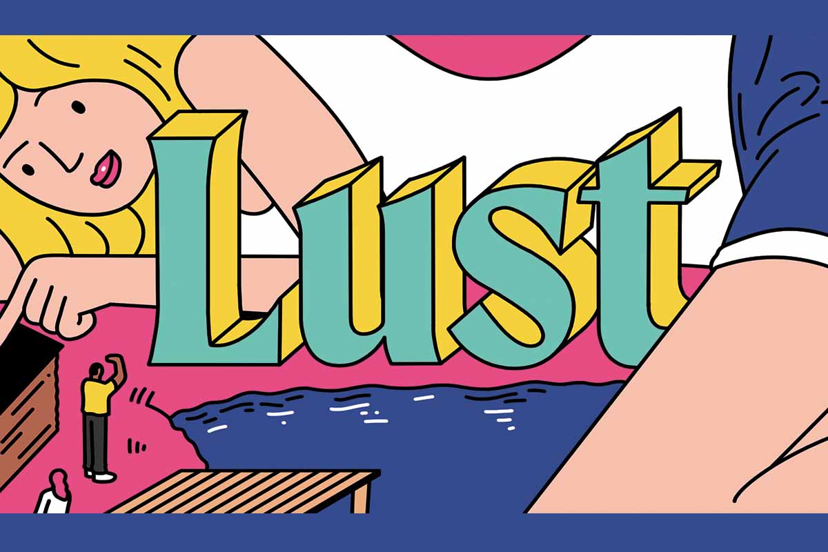 illustration of the word lust with a woman behind it