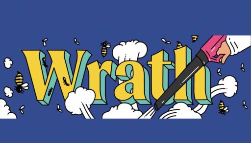 illustration of the word wrath with various insects being sprayed around it