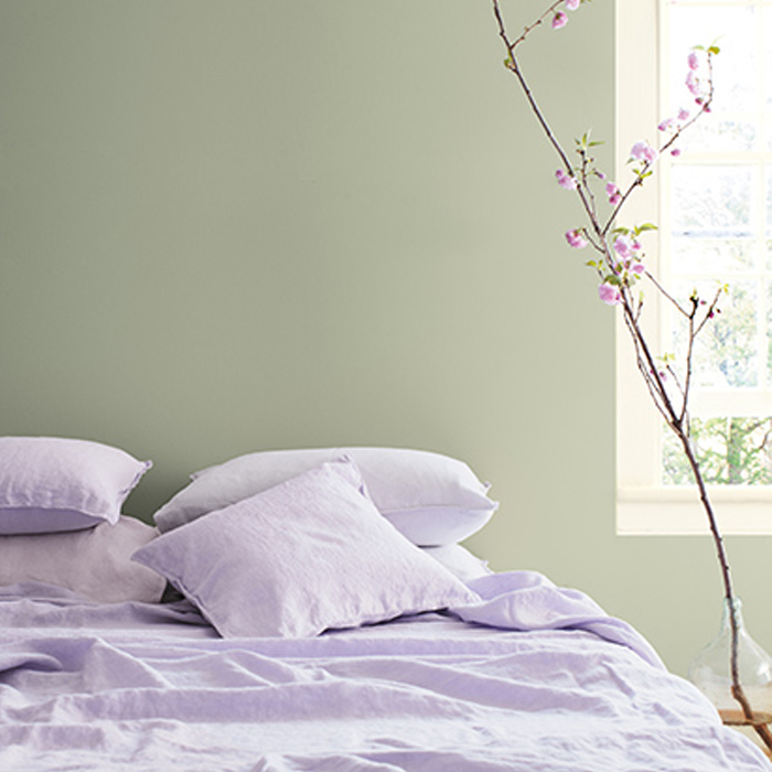 silver-green paint in room, colour of the year