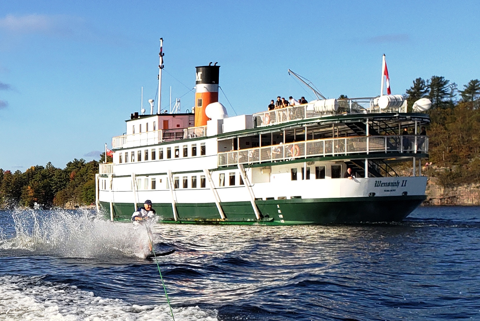 water skier skies by steamship inMuskoka