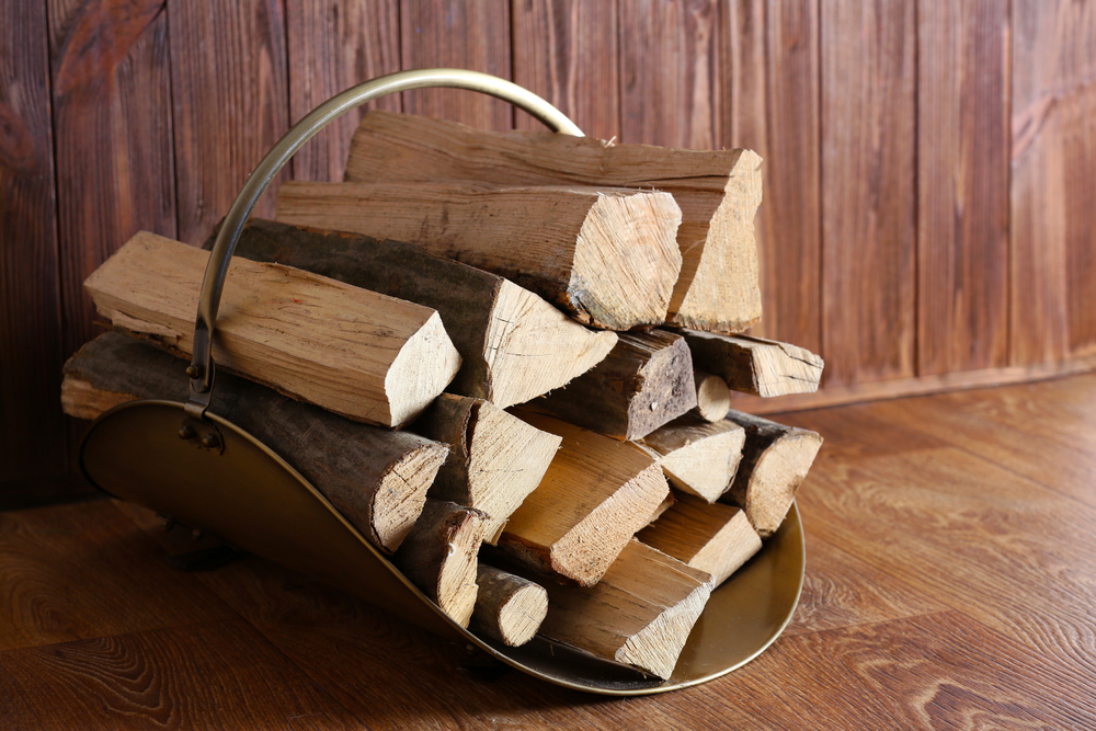 basket with firewood, heating