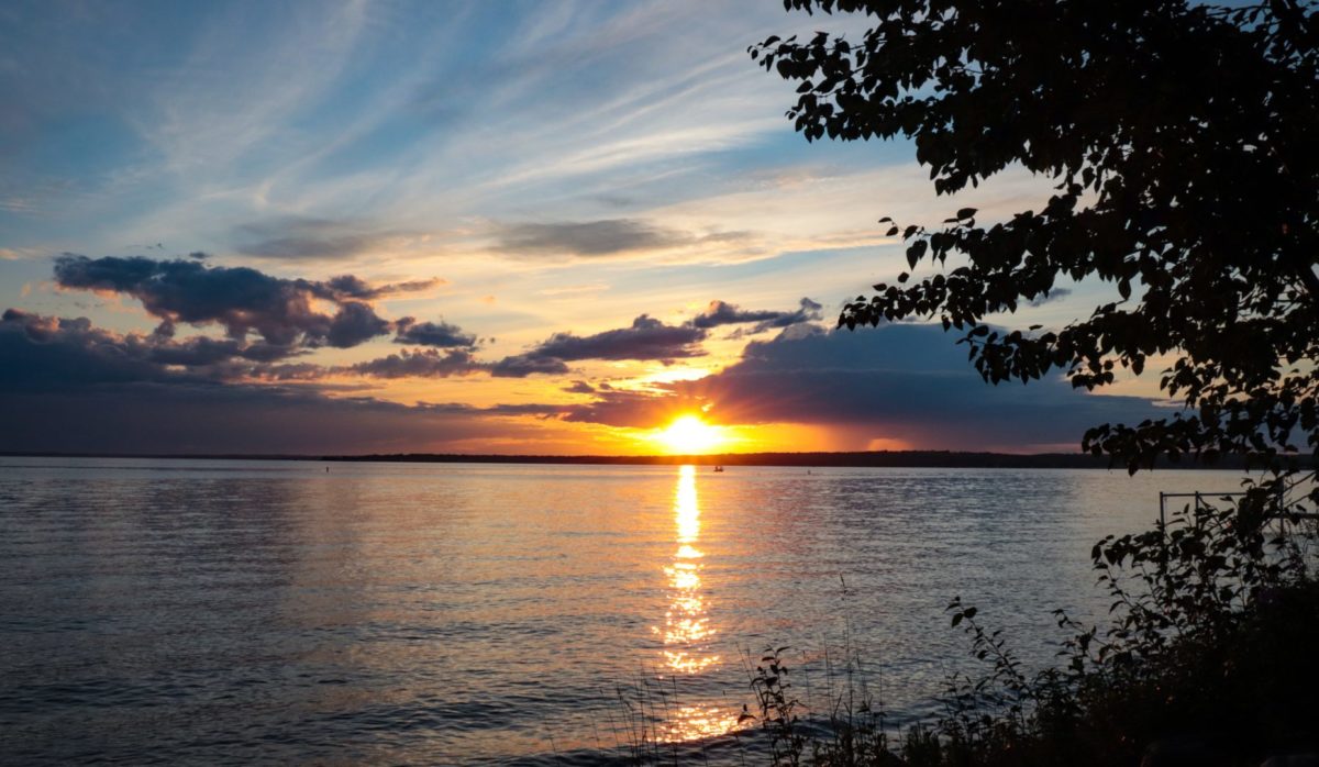 View from a cabin at sunset on Pigeon Lake, Alberta